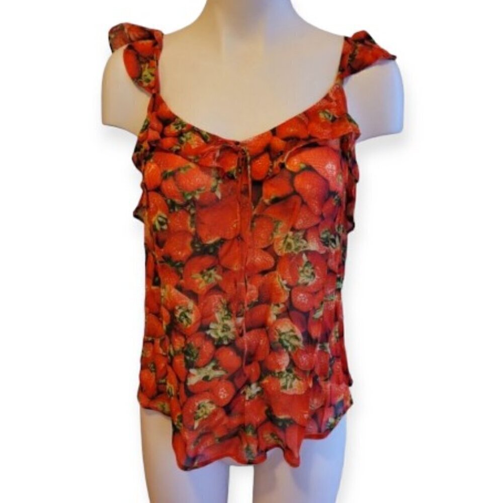 Anthropologie Strawberry Print Sleeveless Cotton Top Summer Blouse Size 6 - Picture 5 of 9